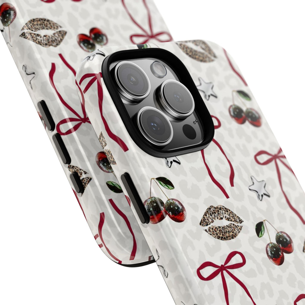 Cherry Bow Phone Case — Retro Cherry & Lips Pattern iPhone Cover