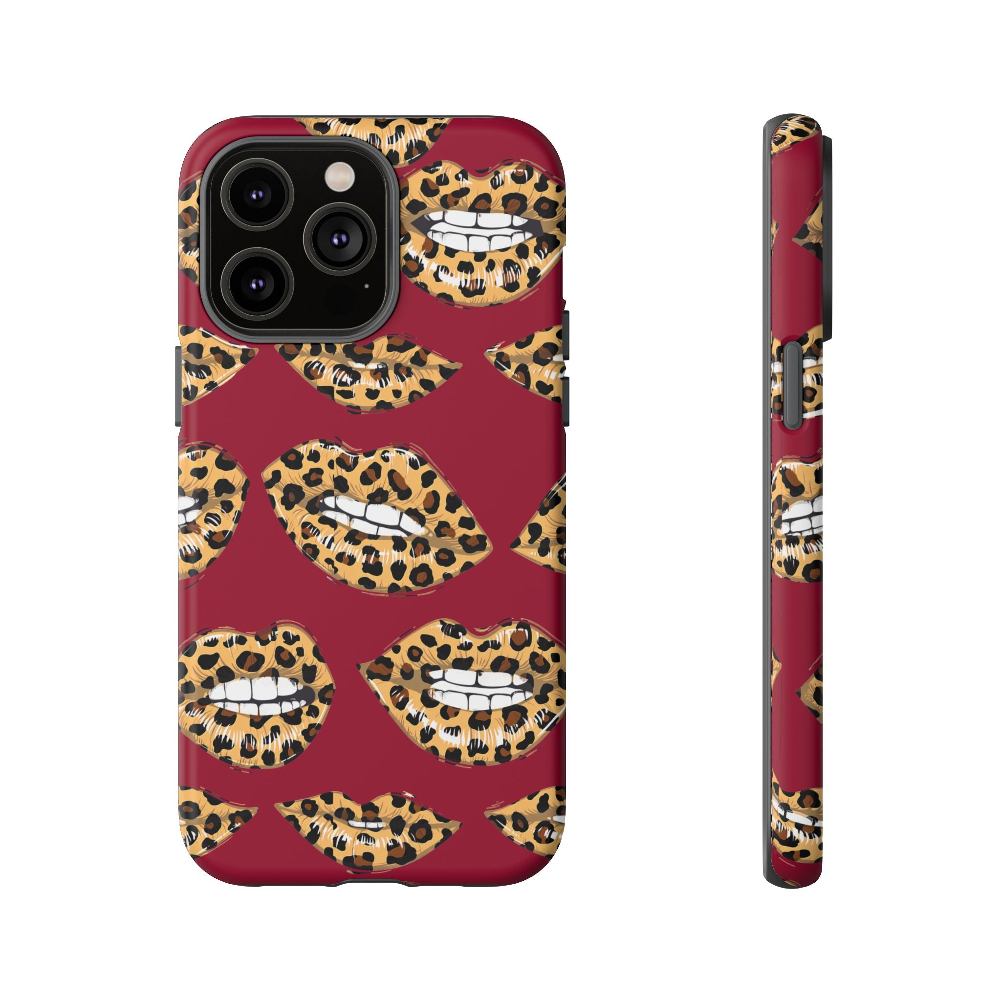 Phone Case — Leopard Lips Pattern on Burgundy