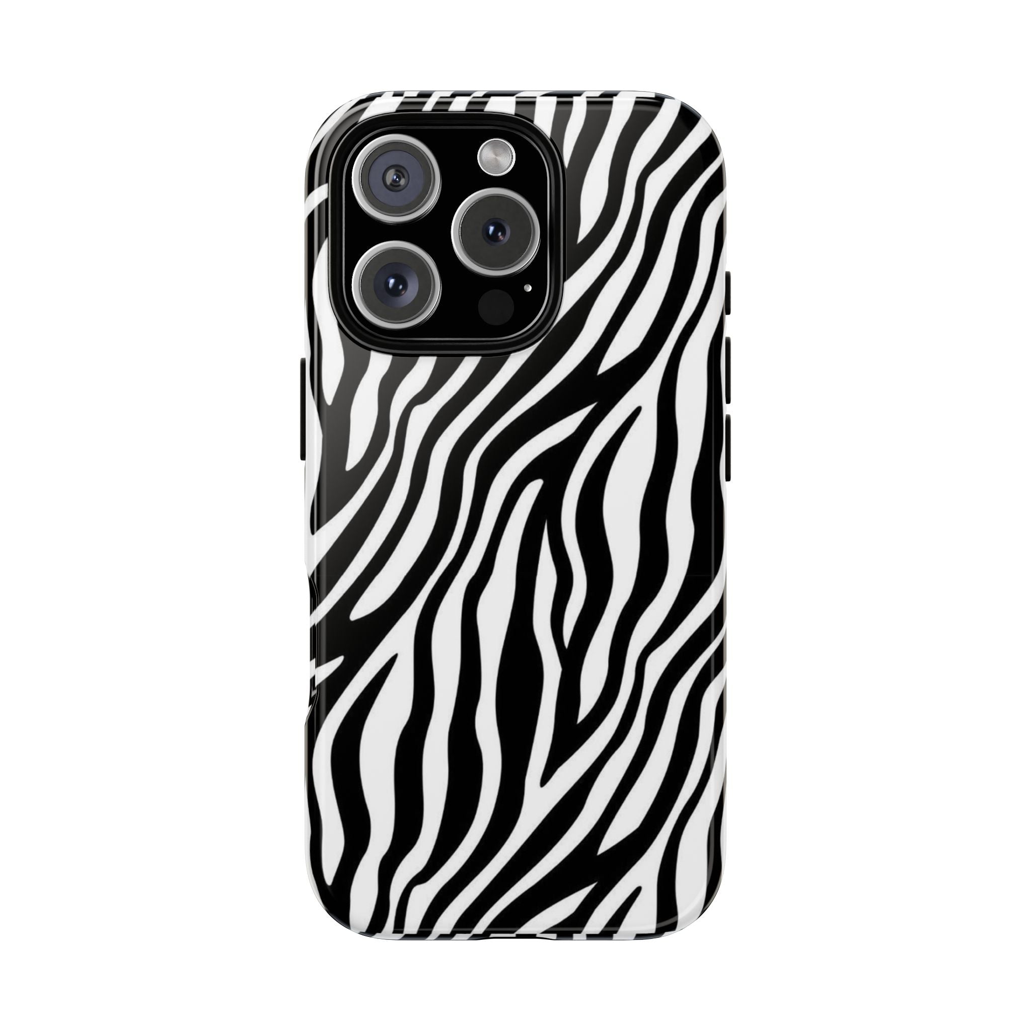 Zebra Print Tough Phone Case — Black & White Animal Stripe Protective Cover