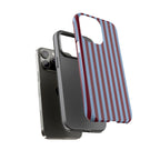 Striped Tough Phone Case — Blue & Burgundy Vertical Stripe Protective Cover