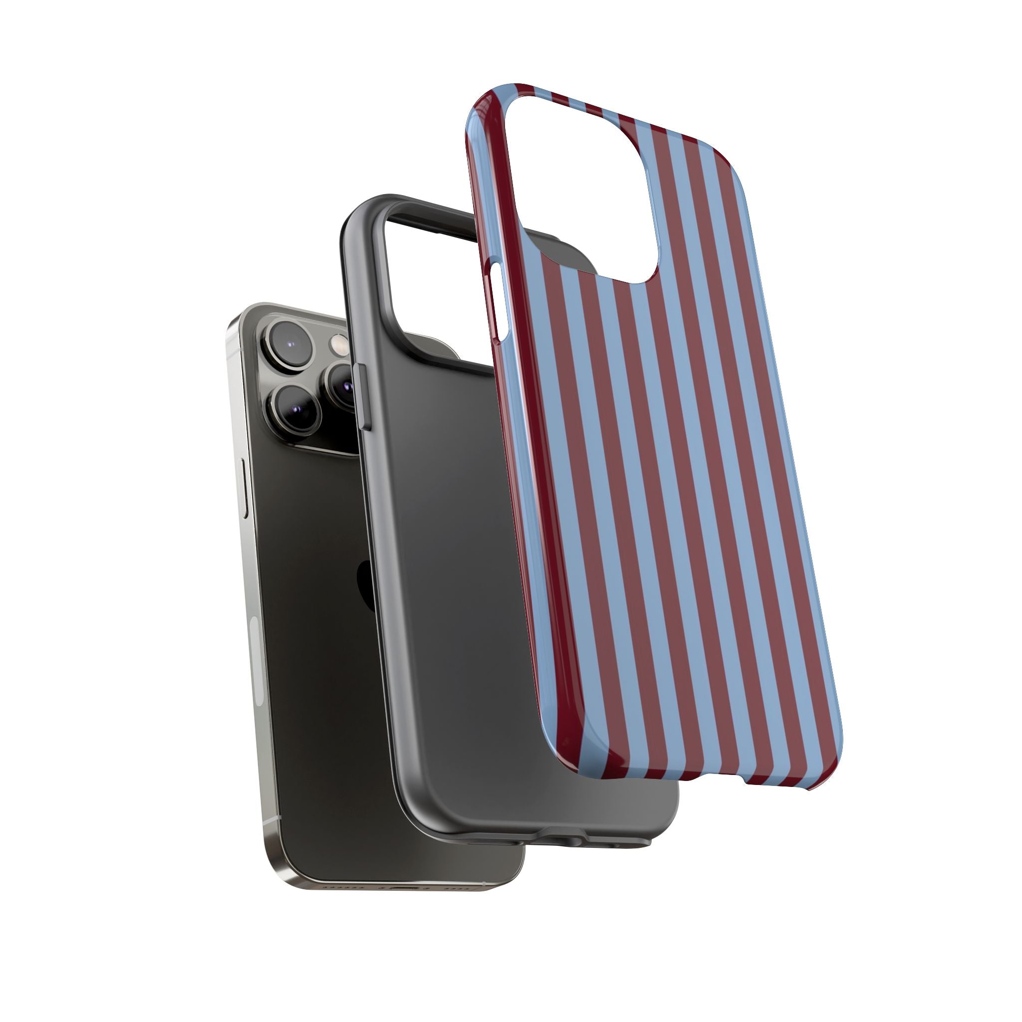 Striped Tough Phone Case — Blue & Burgundy Vertical Stripe Protective Cover