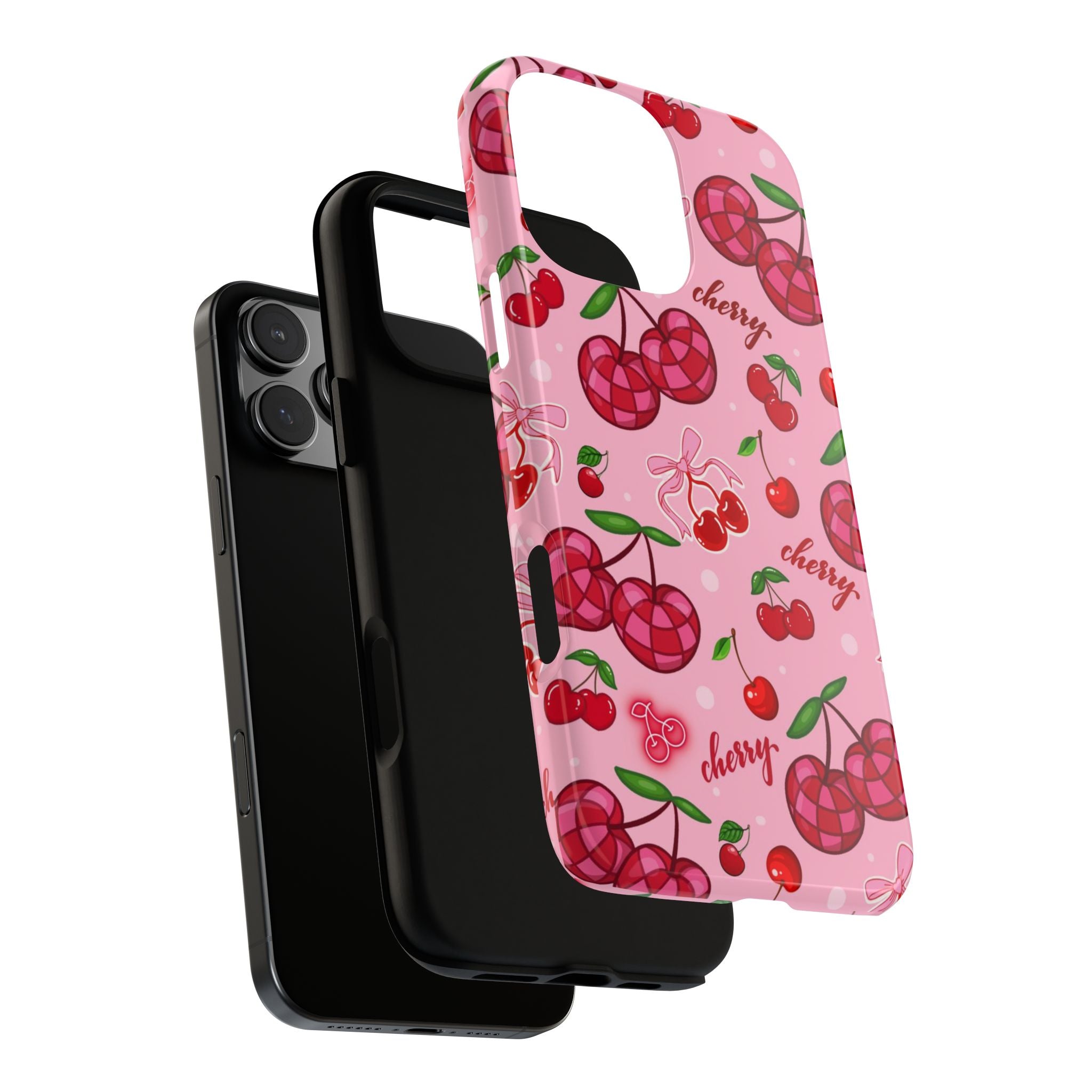 Cherry Pattern Tough Phone Case — Pink Cute Fruit iPhone Case with "cherry"