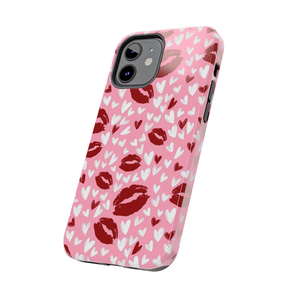 Pink Kiss Hearts Tough Phone Case — Cute Valentine Protective Phone Cover
