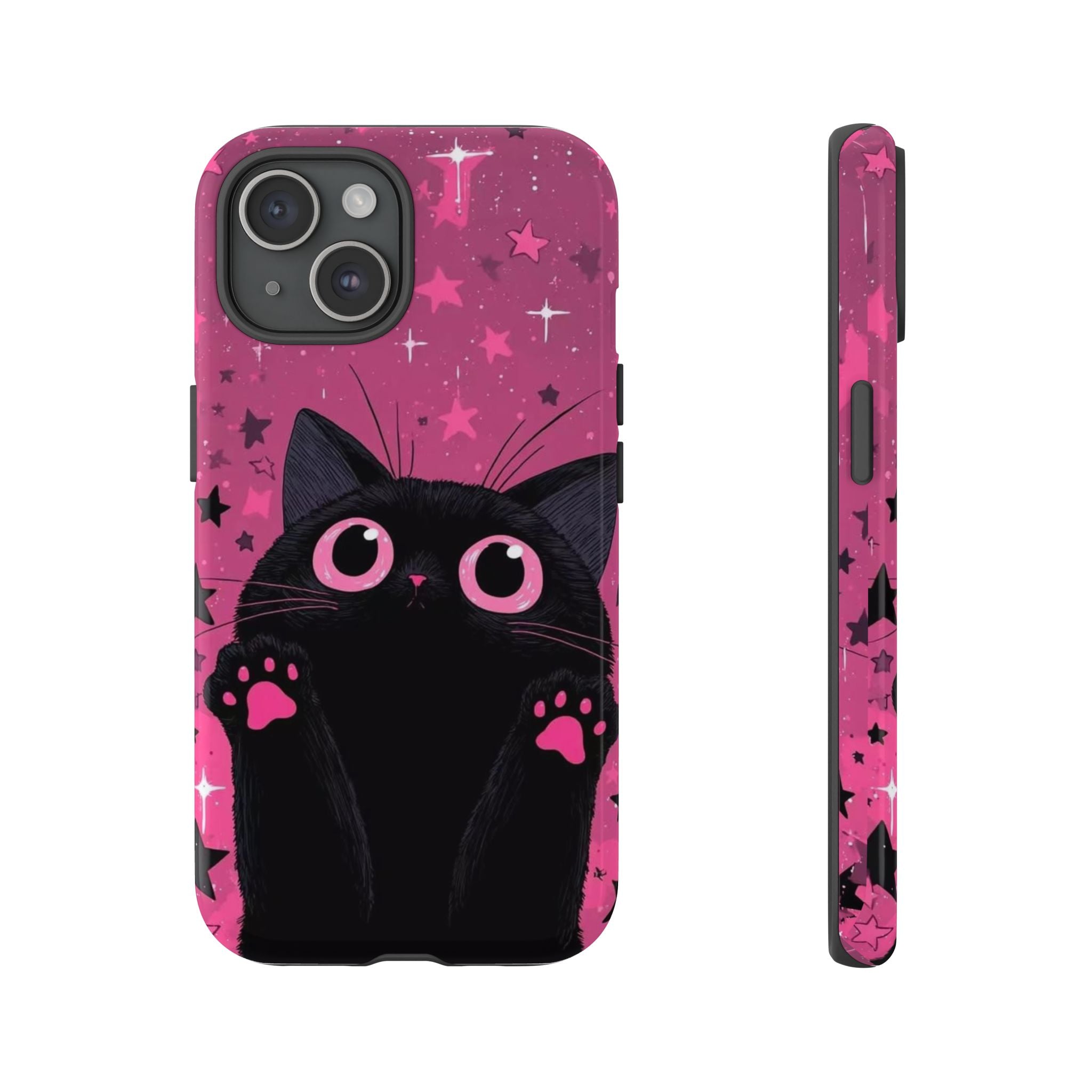 Cat Paw Pink Galaxy Phone Case — Cute Black Kitten iPhone Cover