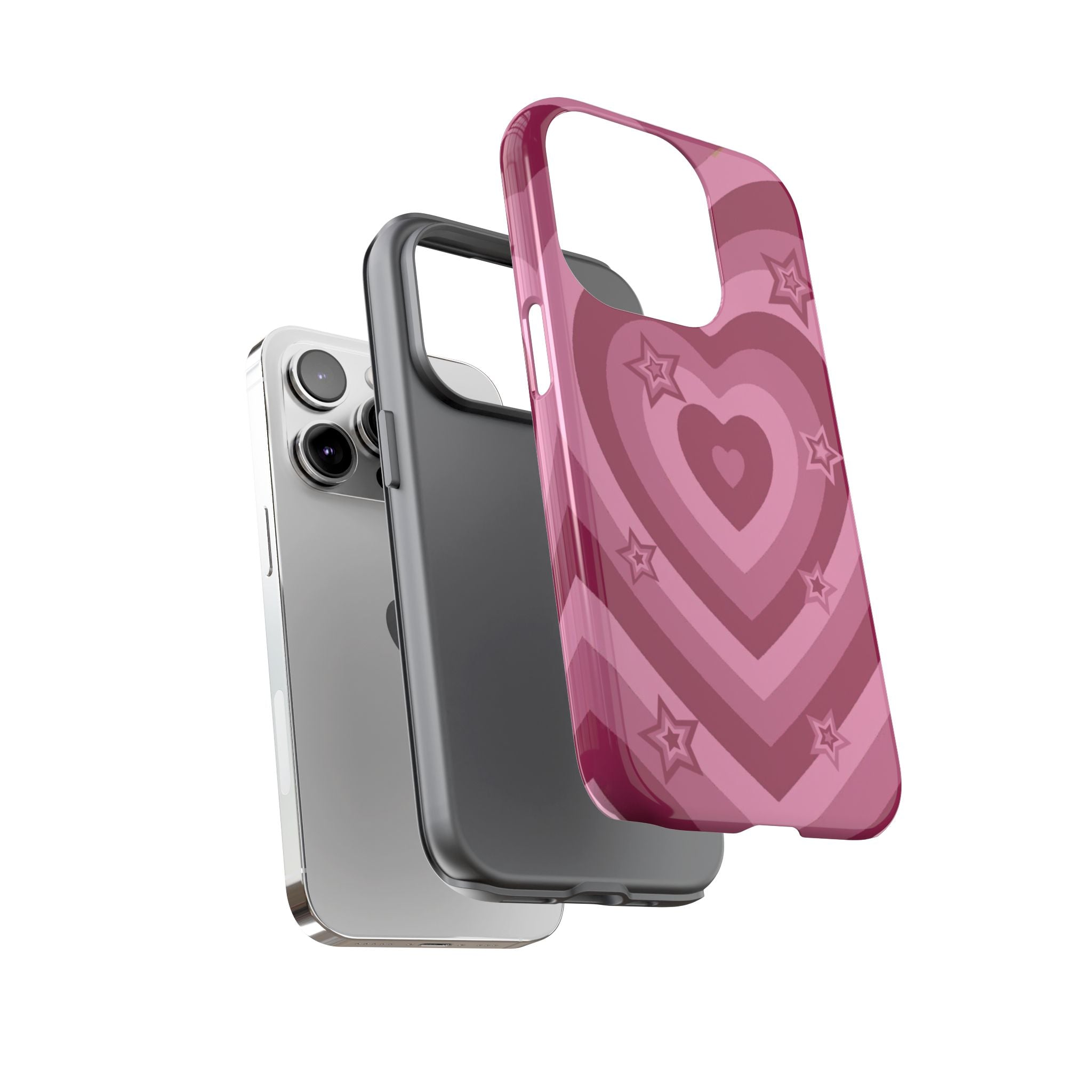 Pink Retro Heart Tough Phone Case – Star Accent Protective Cover
