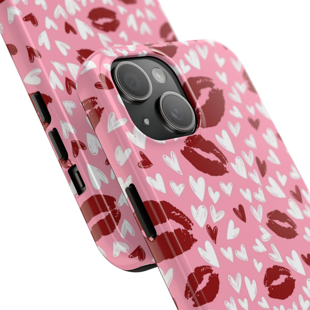 Pink Kiss Hearts Tough Phone Case — Cute Valentine Protective Phone Cover