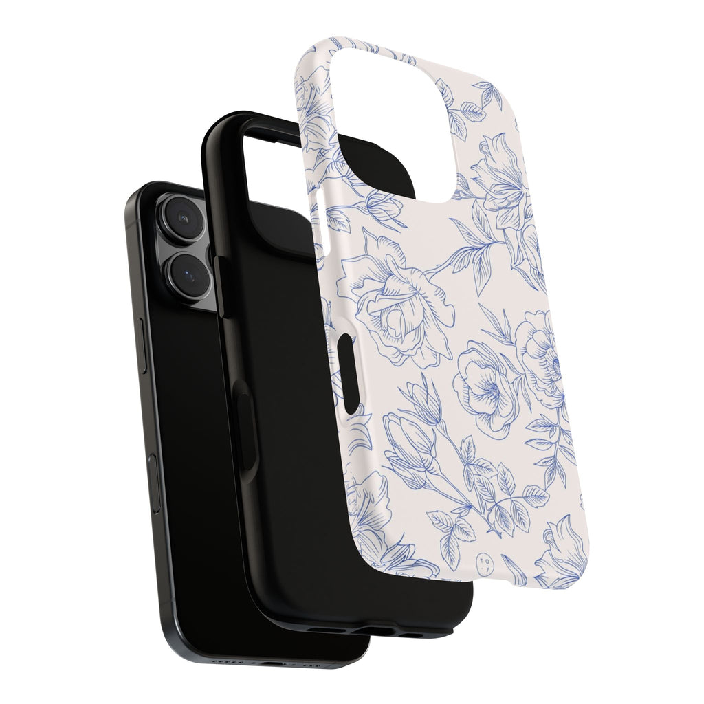Phone Case — Blue Floral Sketch Tough Protective Case