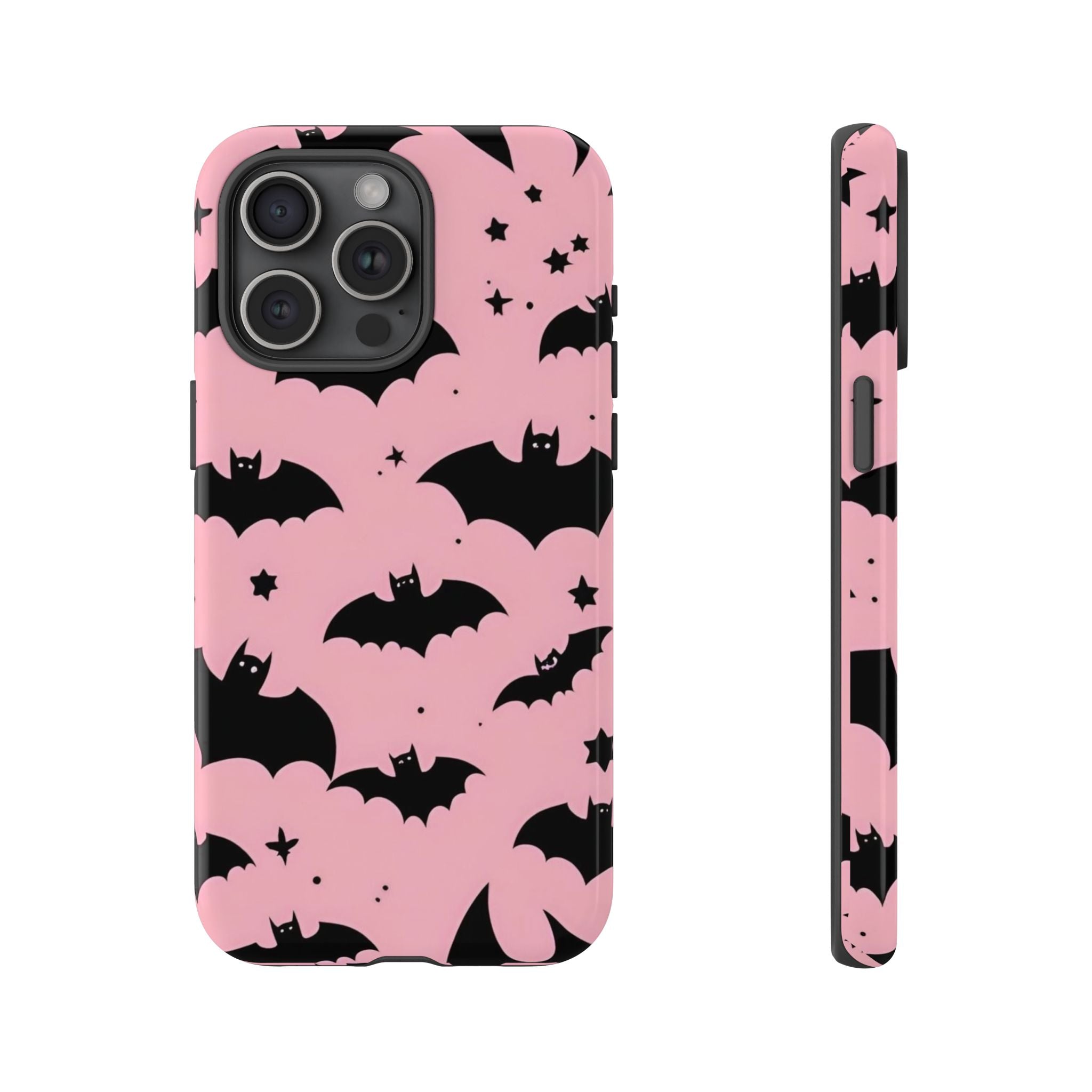 Pink Bat Pattern Tough Phone Case — Cute Halloween Bat Wings Design