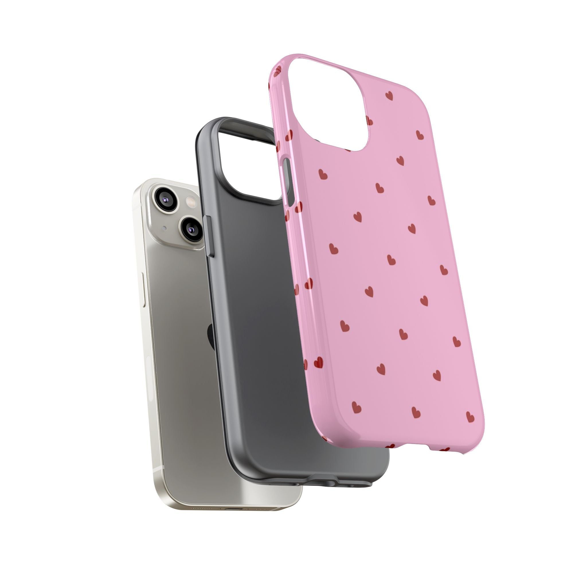 Pink Heart Pattern Tough Phone Case — Cute Red Hearts Protective Phone Cover (Valentine’s Day Gift)