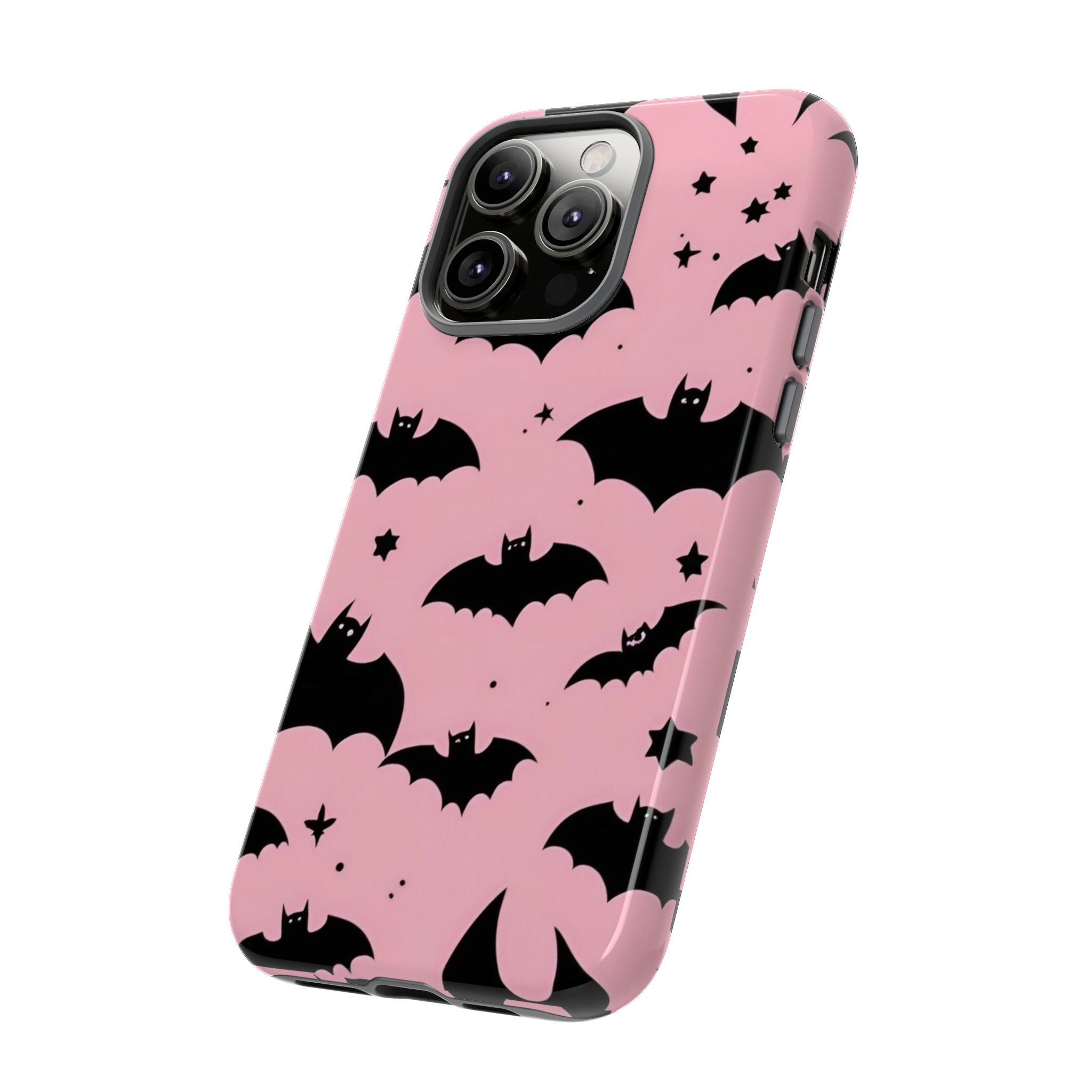 Pink Bat Pattern Tough Phone Case — Cute Halloween Bat Wings Design
