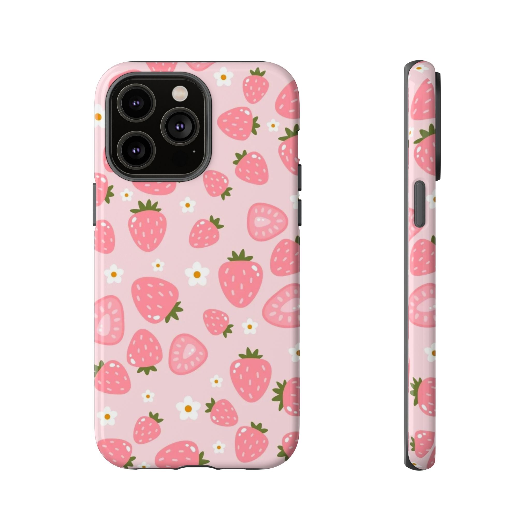 Strawberry Pattern Phone Case – Cute Pink Fruit Protective Tough Case