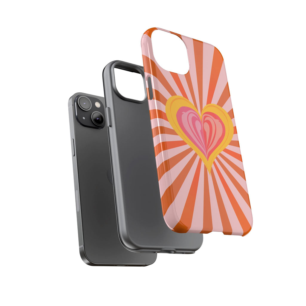 Retro Heart Phone Case — Vibrant Orange Sunburst Tough Case
