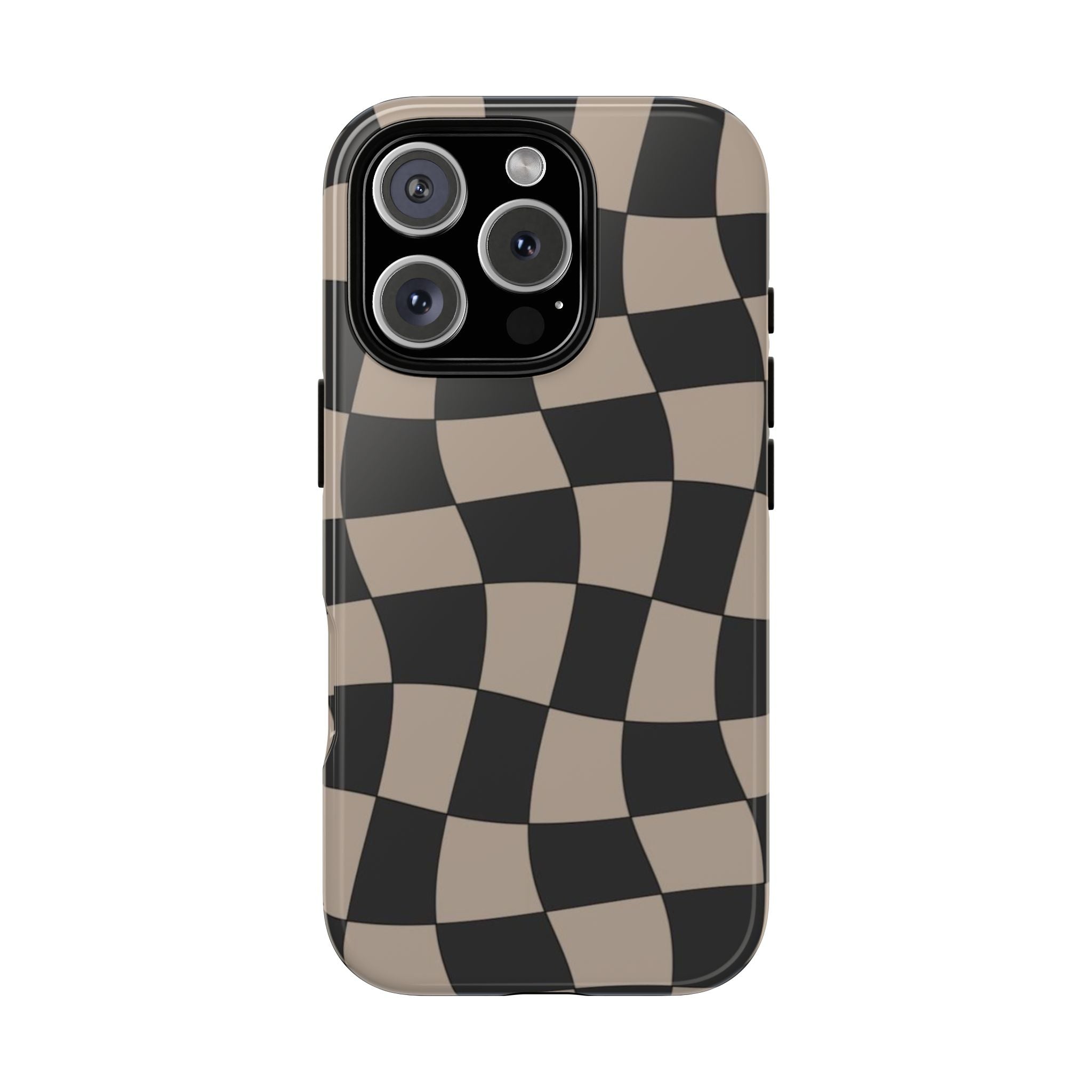 Wavy Checkerboard Phone Case — Retro Black & Beige Pattern, Durable Protective Cover