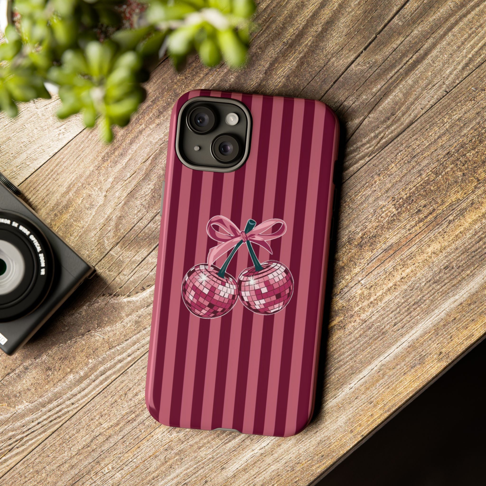 Cherry Disco Phone Case — Pink Striped Tough Case
