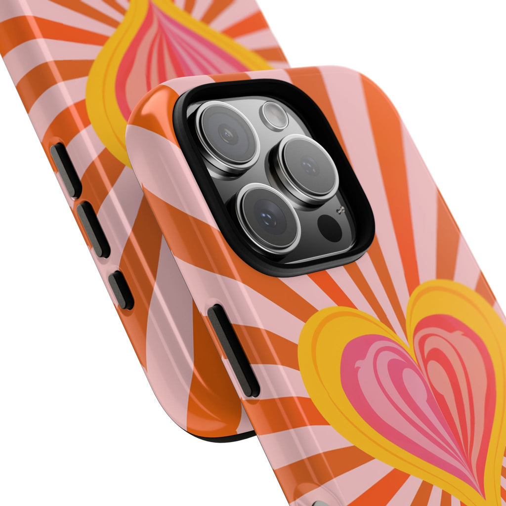 Retro Heart Phone Case — Vibrant Orange Sunburst Tough Case