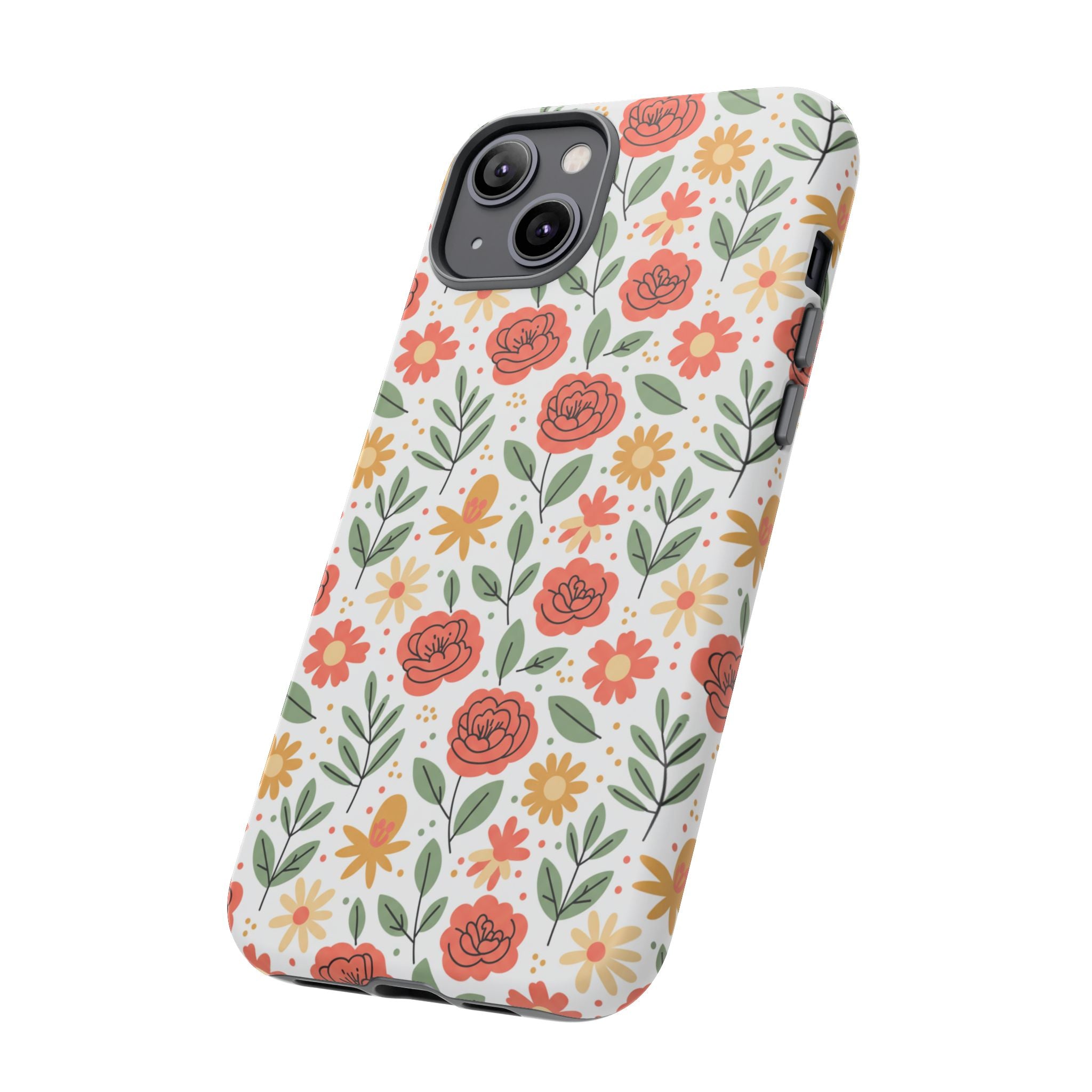 Floral Rose Pattern Tough Phone Case — Durable Garden-Inspired Protection