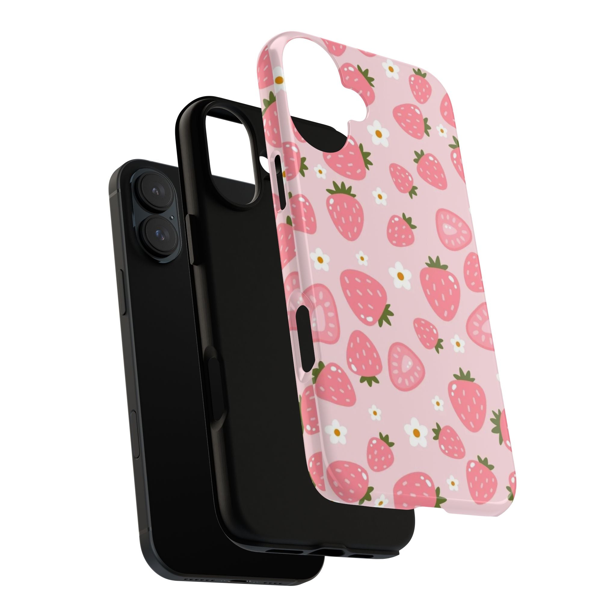 Strawberry Pattern Phone Case – Cute Pink Fruit Protective Tough Case