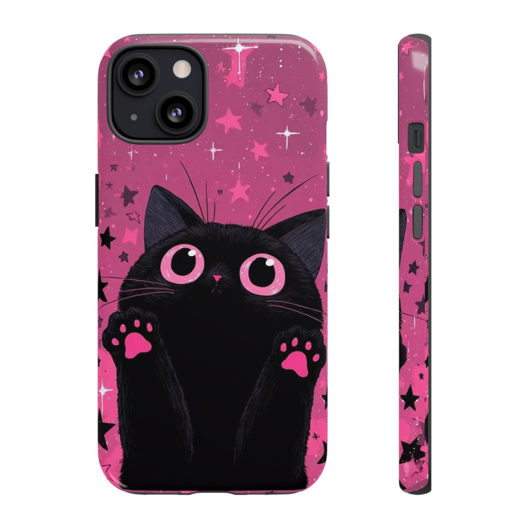 Cat Paw Pink Galaxy Phone Case — Cute Black Kitten iPhone Cover