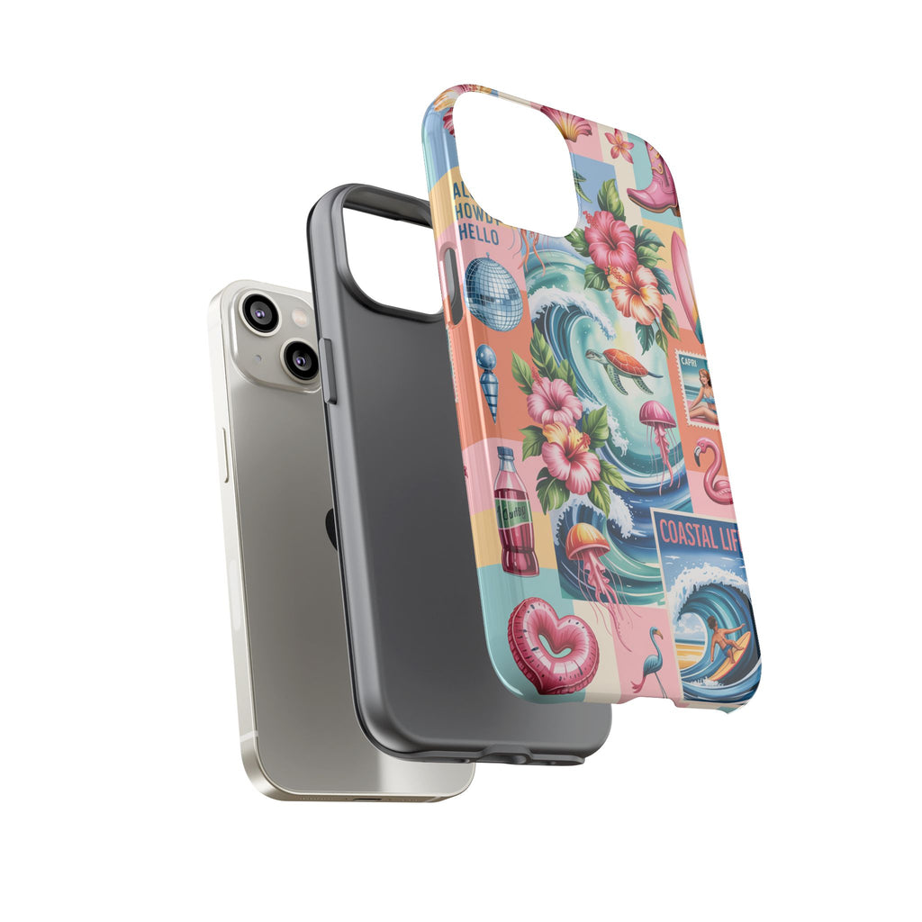 Coastal Collage Phone Case — Retro Beach Surf Floral Design