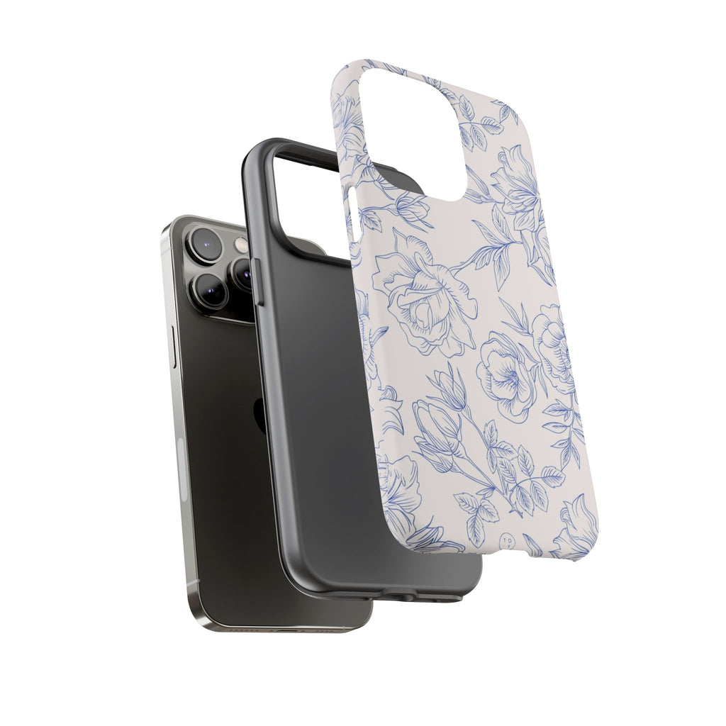 Phone Case — Blue Floral Sketch Tough Protective Case