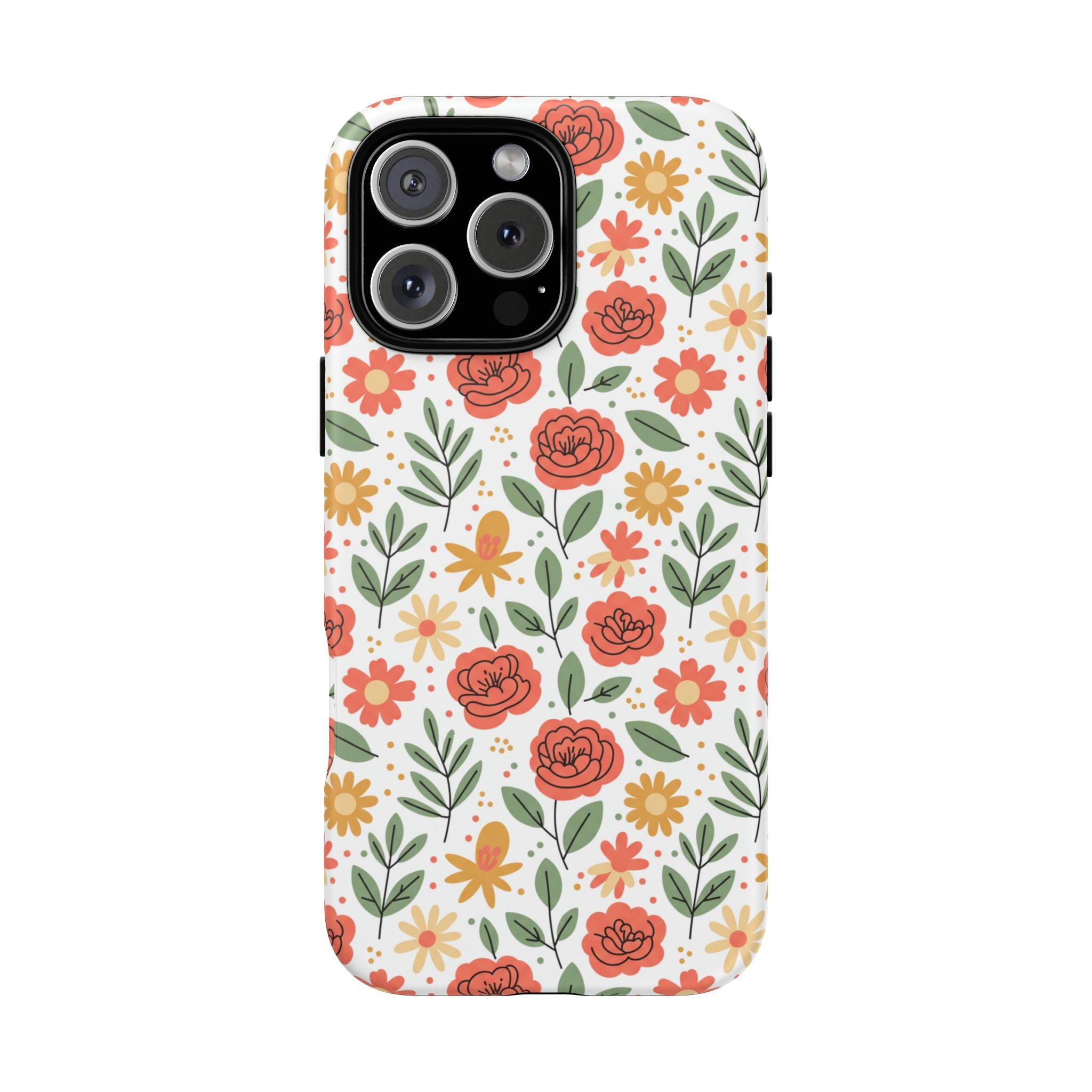 Floral Rose Pattern Tough Phone Case — Durable Garden-Inspired Protection