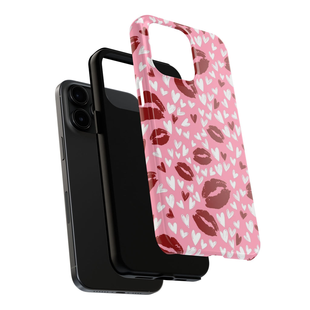 Pink Kiss Hearts Tough Phone Case — Cute Valentine Protective Phone Cover