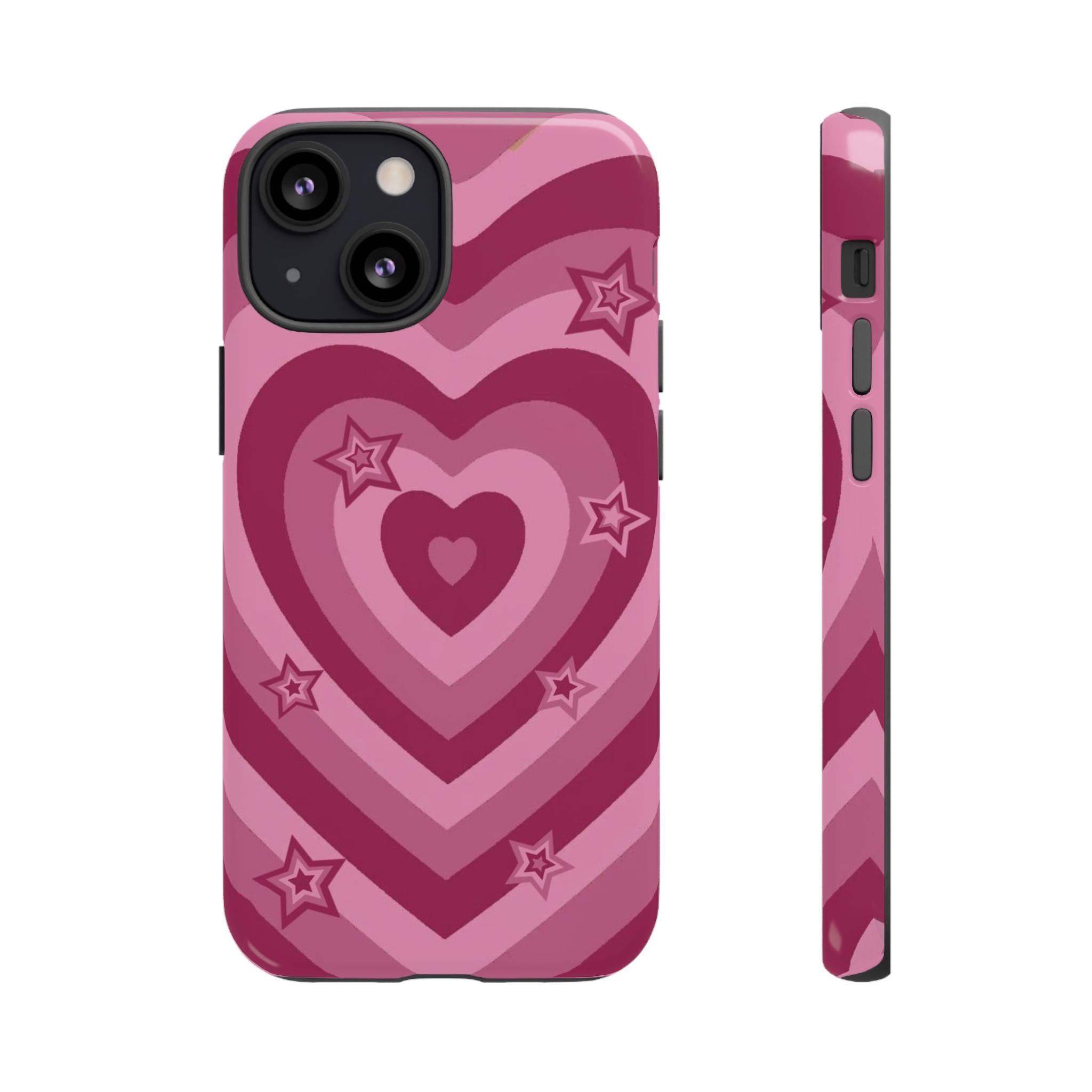 Pink Retro Heart Tough Phone Case – Star Accent Protective Cover