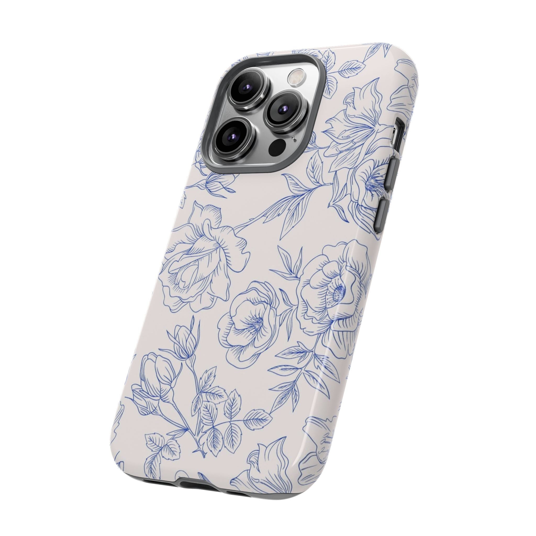 Phone Case — Blue Floral Sketch Tough Protective Case