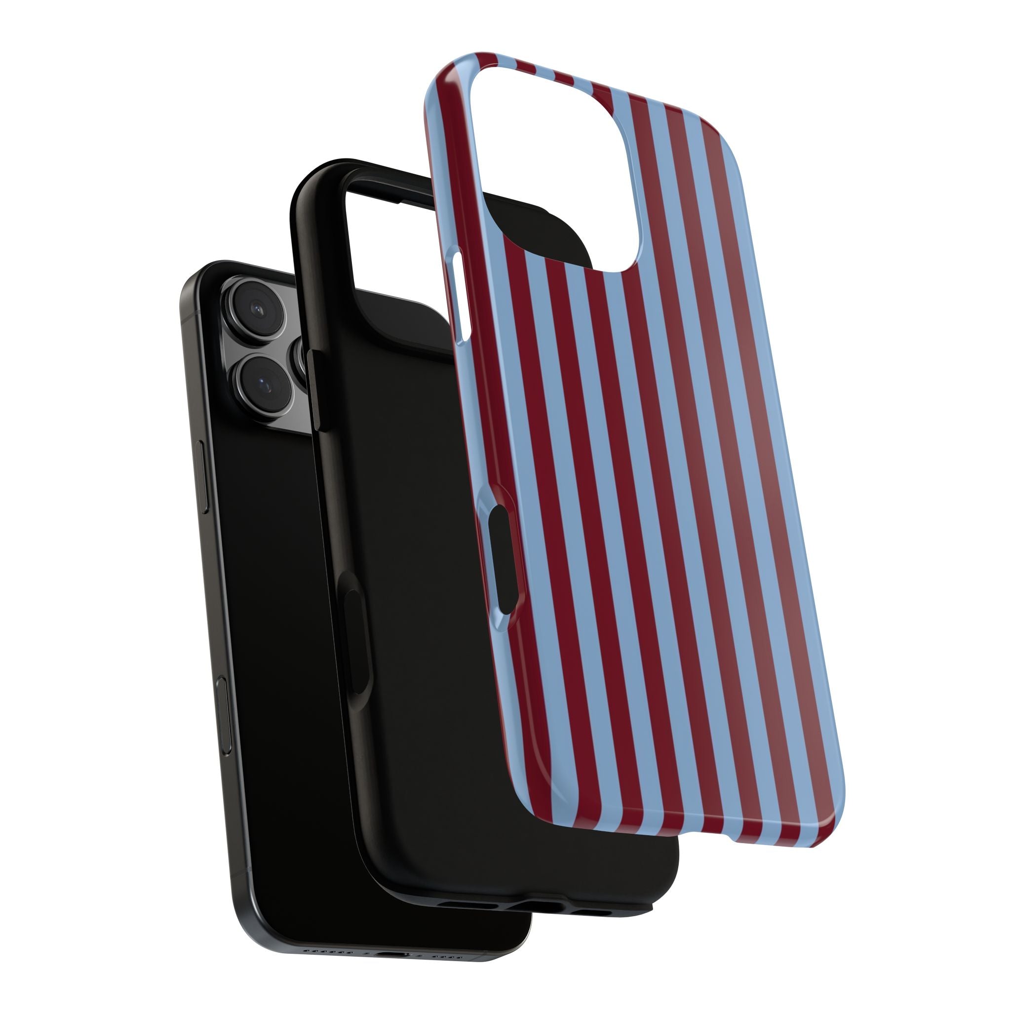 Striped Tough Phone Case — Blue & Burgundy Vertical Stripe Protective Cover