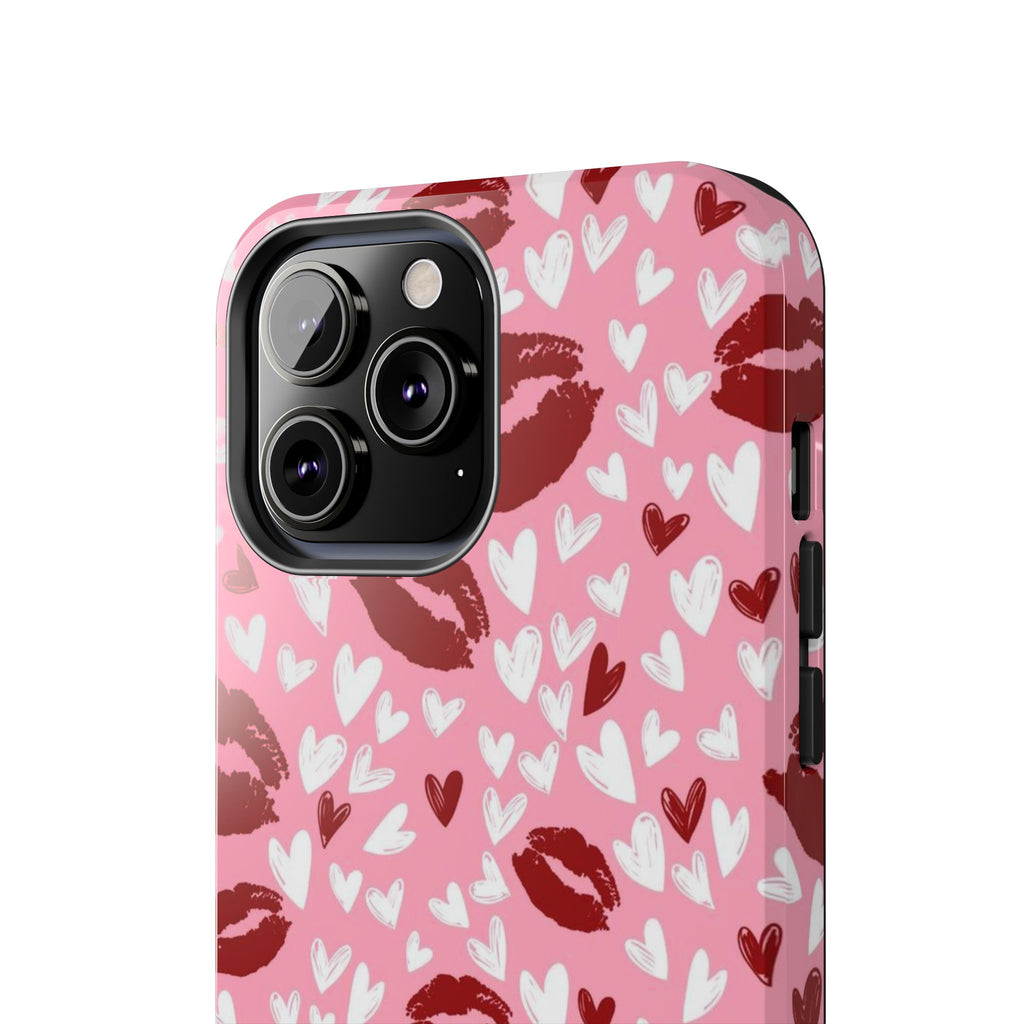 Pink Kiss Hearts Tough Phone Case — Cute Valentine Protective Phone Cover