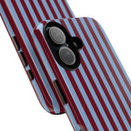 Striped Tough Phone Case — Blue & Burgundy Vertical Stripe Protective Cover