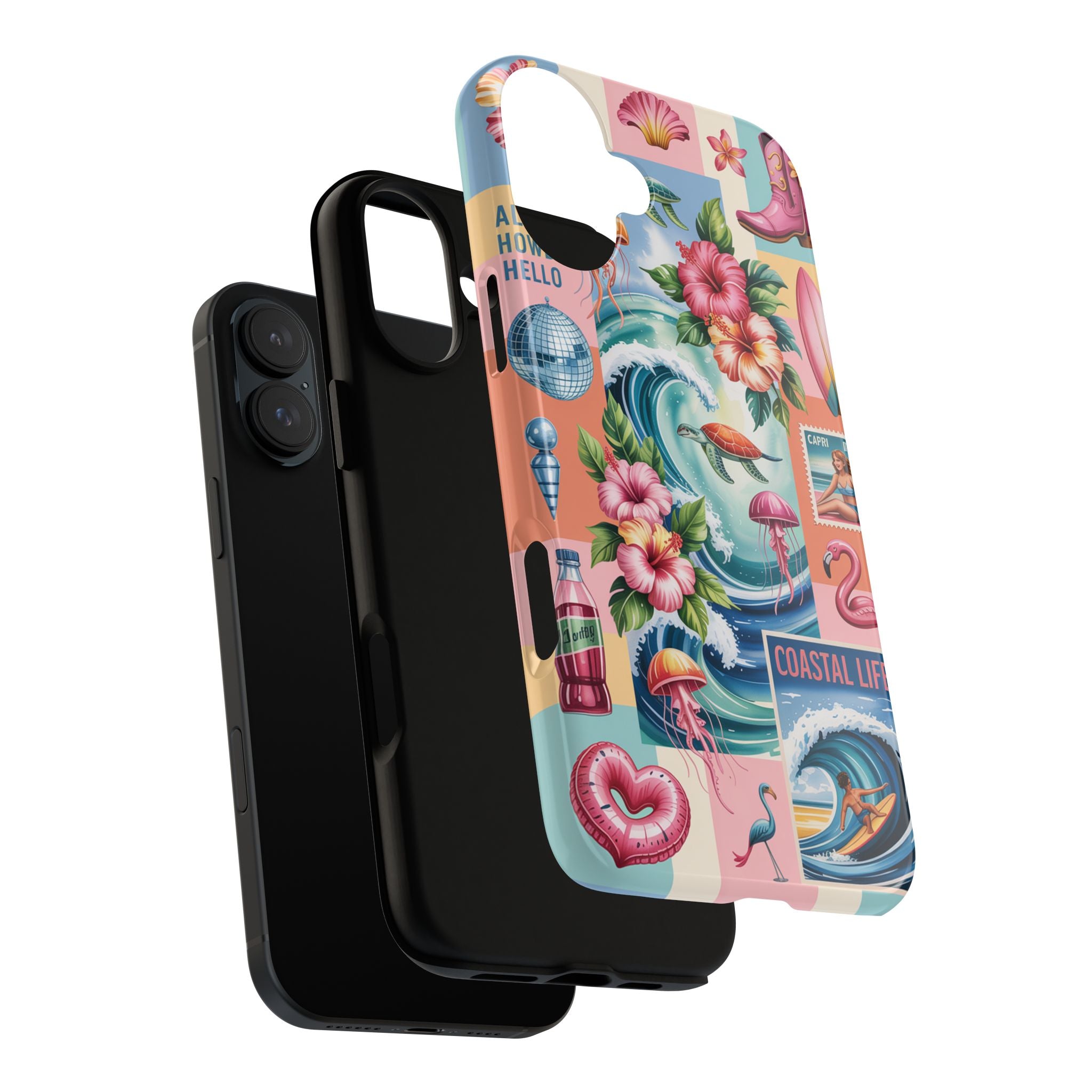 Coastal Collage Phone Case — Retro Beach Surf Floral Design