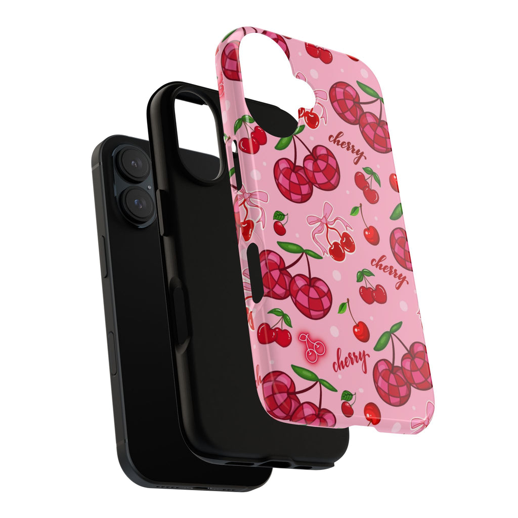 Cherry Pattern Tough Phone Case — Pink Cute Fruit iPhone Case with "cherry"