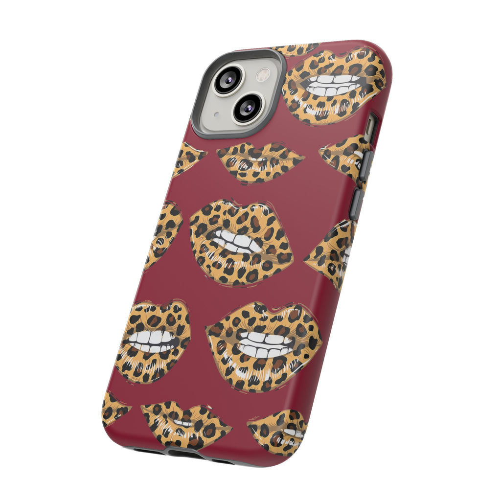 Phone Case — Leopard Lips Pattern on Burgundy