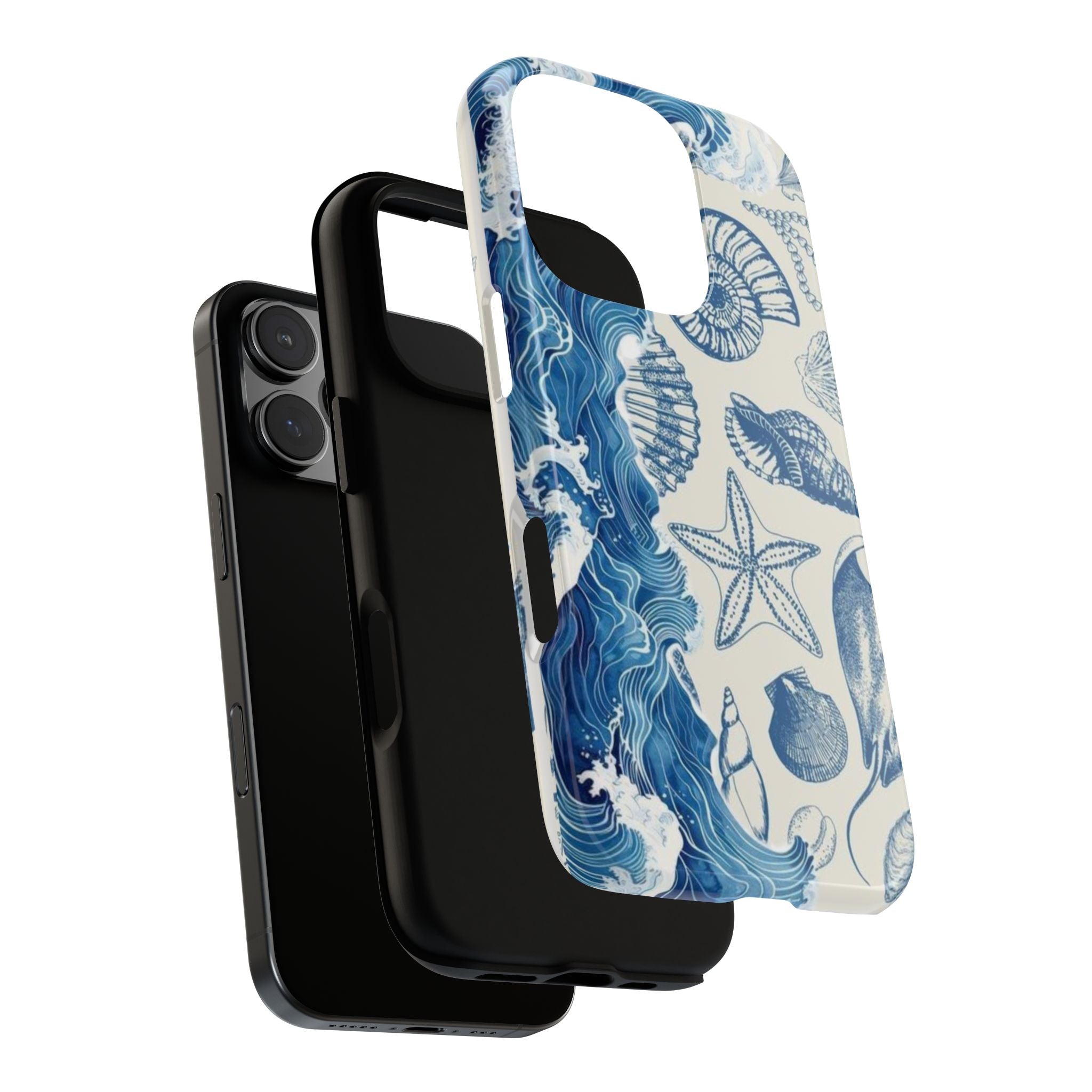 Ocean Shells Tough Phone Case — Blue Nautical Seashell iPhone Cover