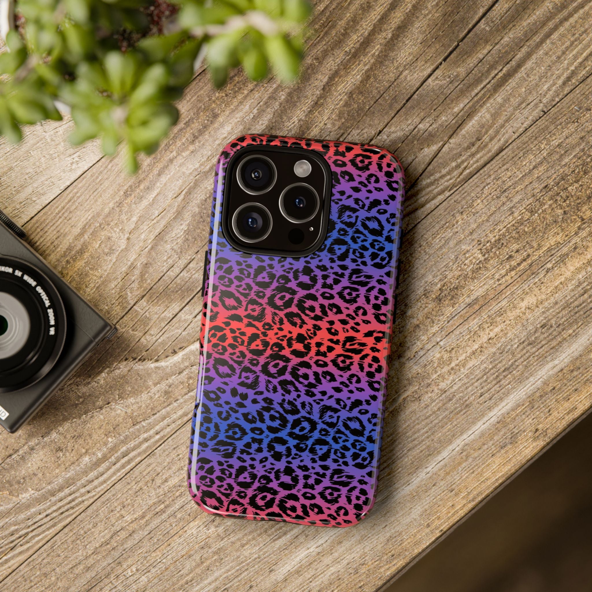 Gradient Leopard Tough Phone Case — Rainbow Animal Print iPhone Cover