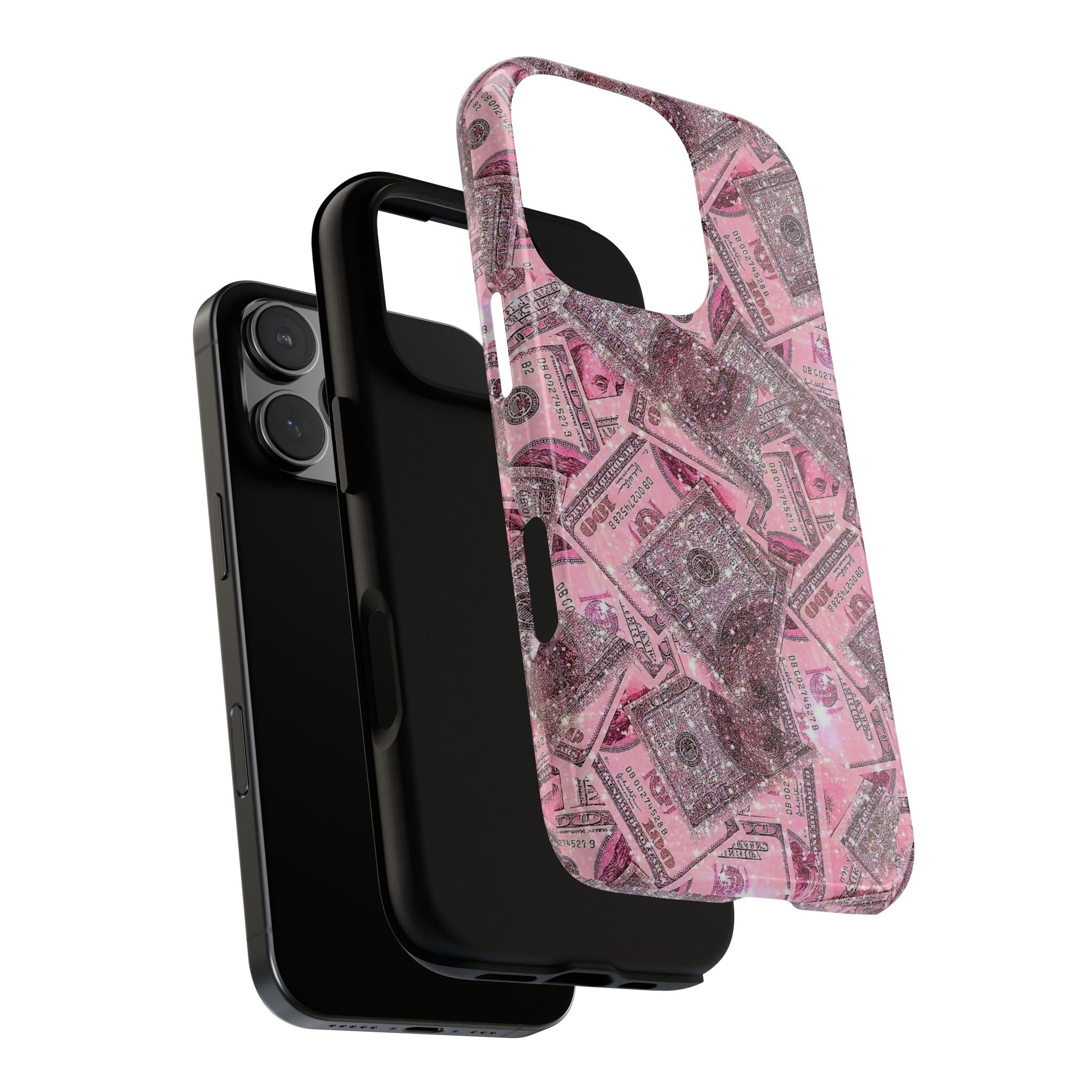 Pink Glitter Money Phone Case — Cash Pattern Protective Tough Case