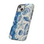 Ocean Shells Tough Phone Case — Blue Nautical Seashell iPhone Cover