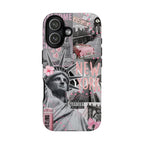New York Collage Phone Case — Pink Retro Statue of Liberty Design