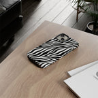 Zebra Print Tough Phone Case — Black & White Animal Stripe Protective Cover