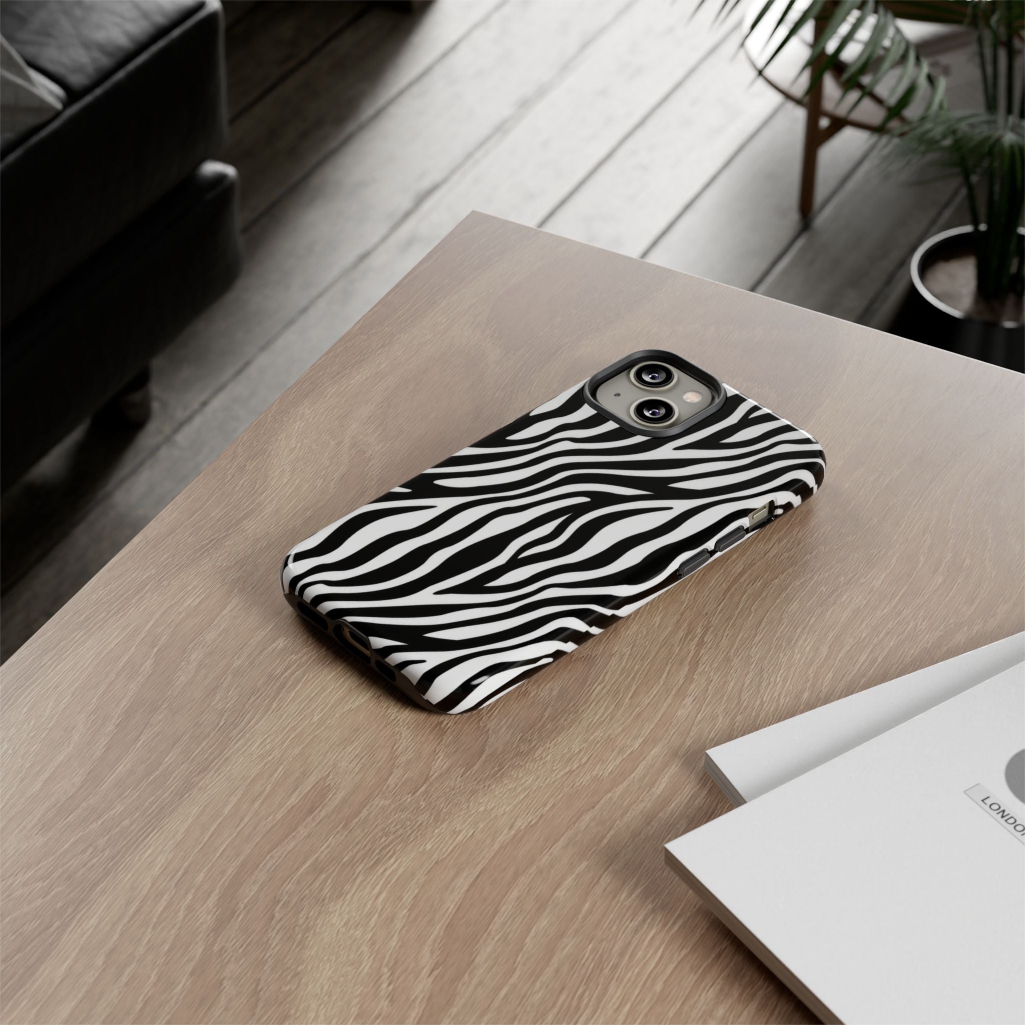 Zebra Print Tough Phone Case — Black & White Animal Stripe Protective Cover