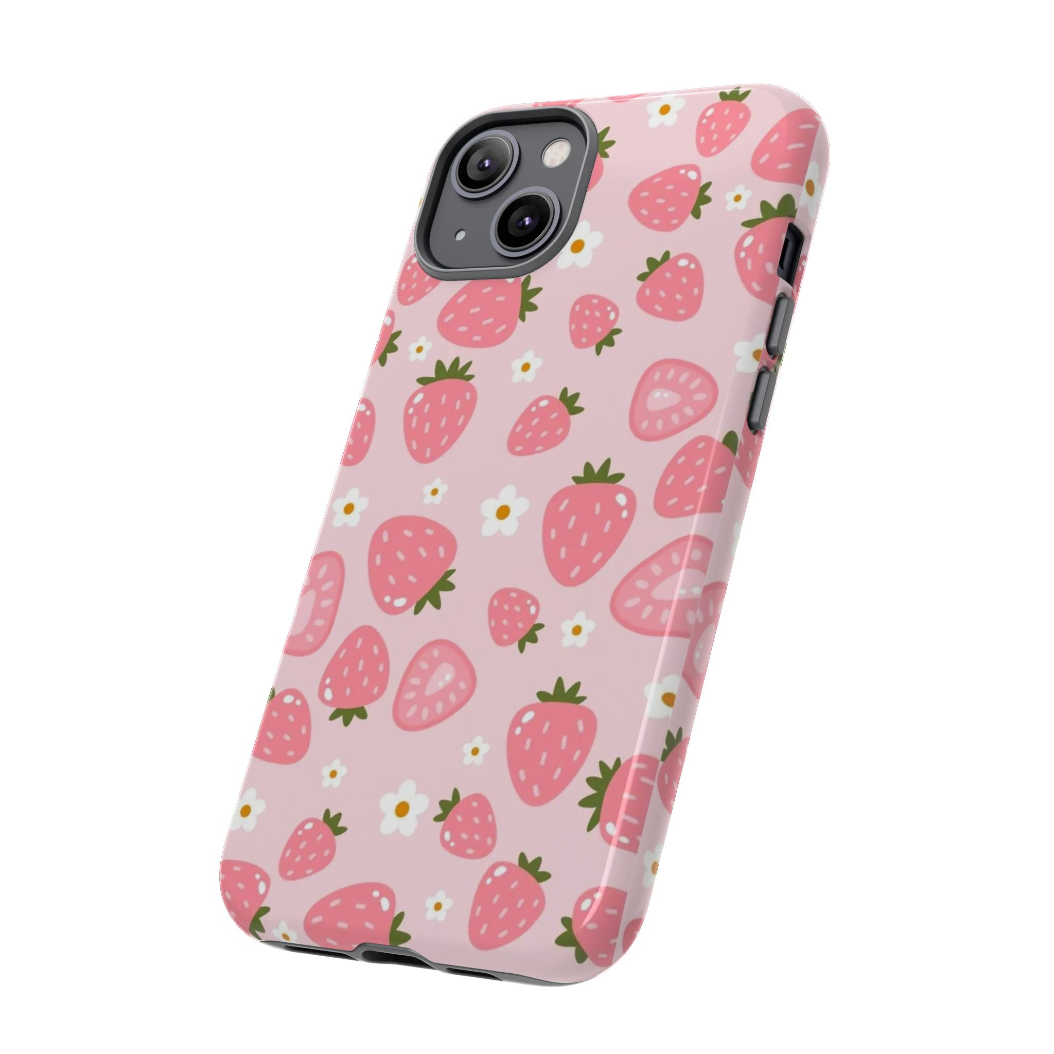 Strawberry Pattern Phone Case – Cute Pink Fruit Protective Tough Case