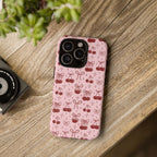 Cherry Pattern Phone Case — Cute Pink Cherries with Bows Durable Tough Case