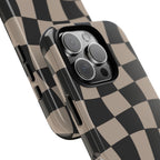 Wavy Checkerboard Phone Case — Retro Black & Beige Pattern, Durable Protective Cover