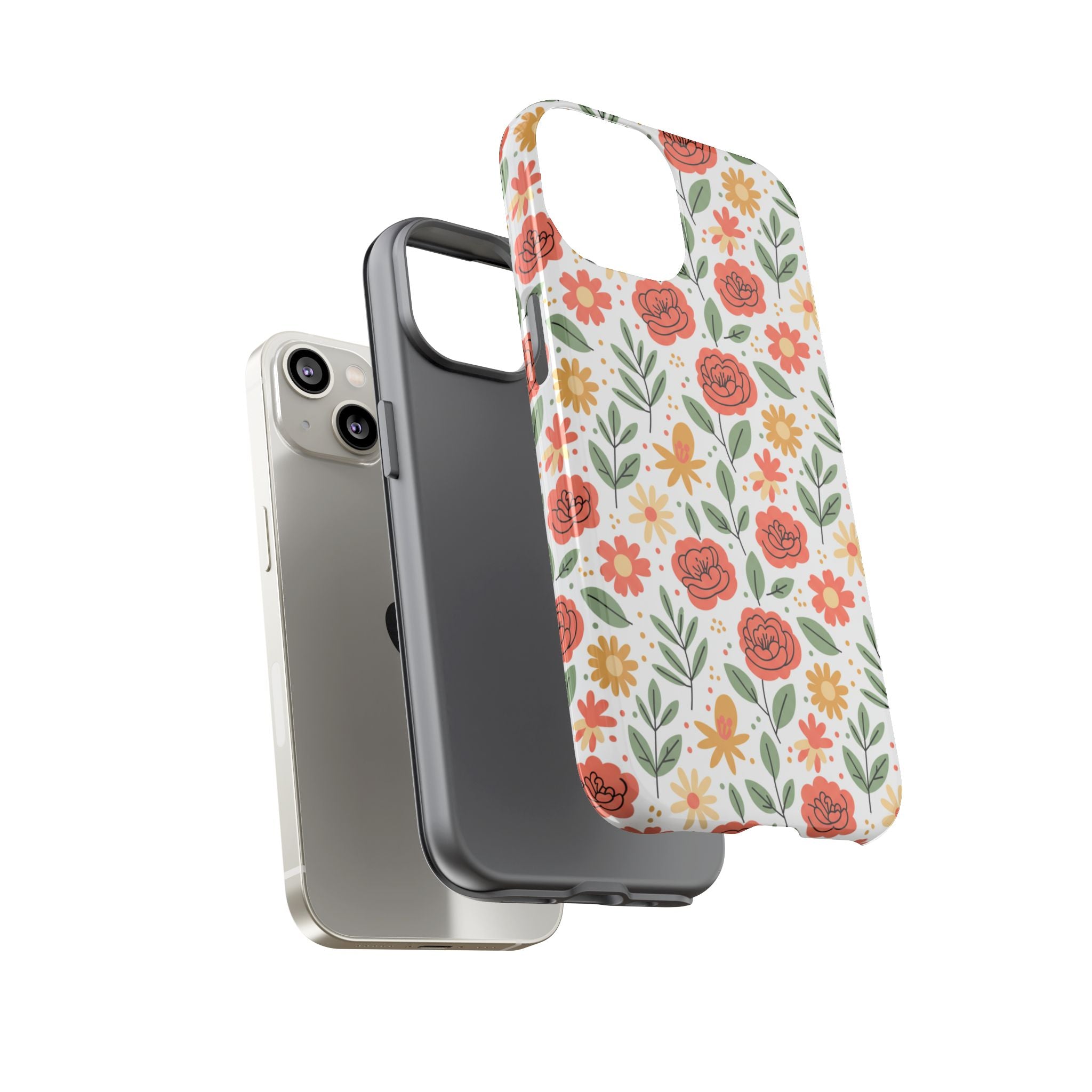 Floral Rose Pattern Tough Phone Case — Durable Garden-Inspired Protection
