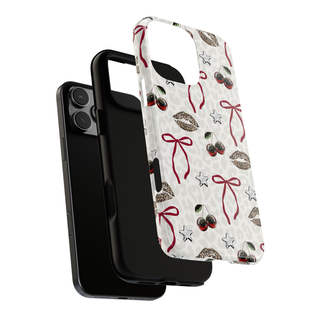 Cherry Bow Phone Case — Retro Cherry & Lips Pattern iPhone Cover