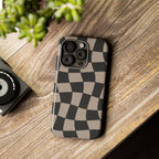 Wavy Checkerboard Phone Case — Retro Black & Beige Pattern, Durable Protective Cover