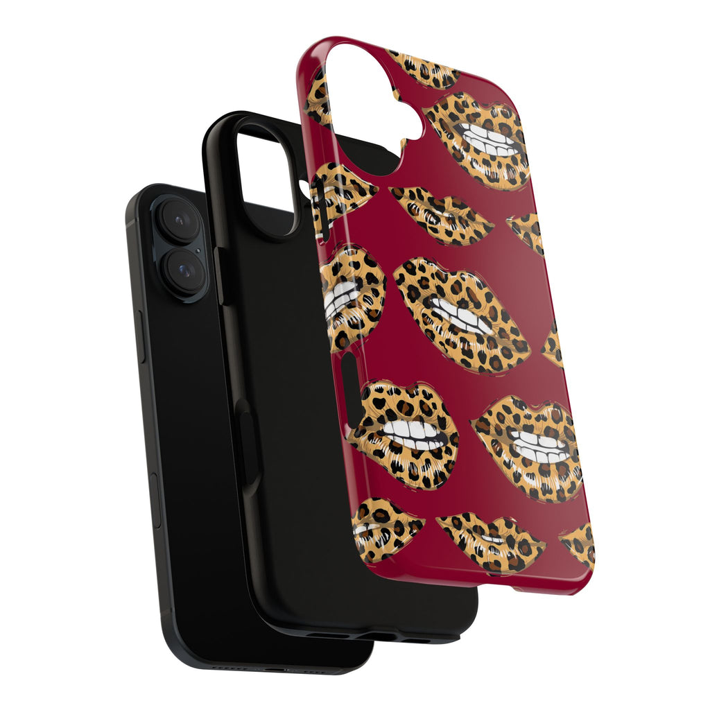 Phone Case — Leopard Lips Pattern on Burgundy