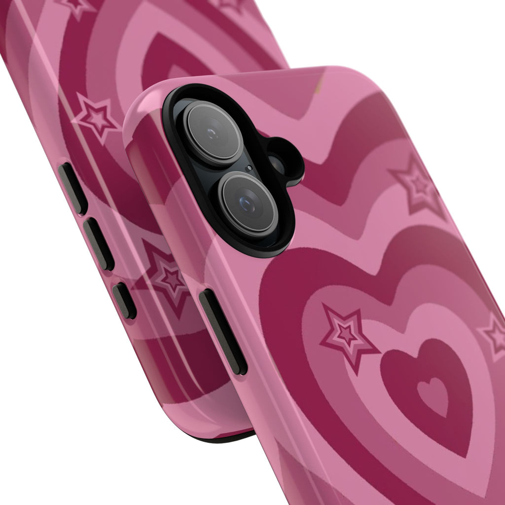 Pink Retro Heart Tough Phone Case – Star Accent Protective Cover
