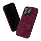 Burgundy Floral Tough Phone Case — Protective Hibiscus Pattern